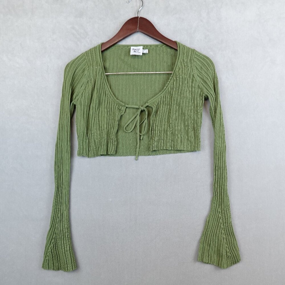 Princess Polly Eydie Long Sleeve Top Green Tie Front